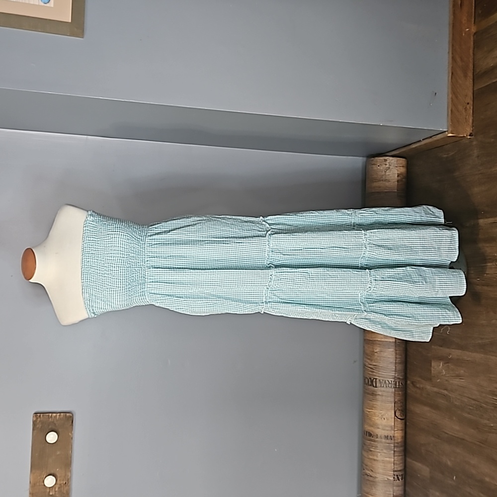 Sim & Sam, aqua and white, halter dress, Maxi, Smocked, Tiered, Coastal, Size M